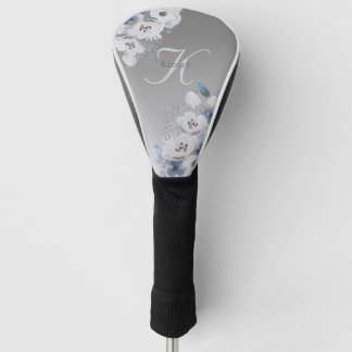 Couvre-club De Golf Aquarelle d'hiver Monogramme floral personnalisé