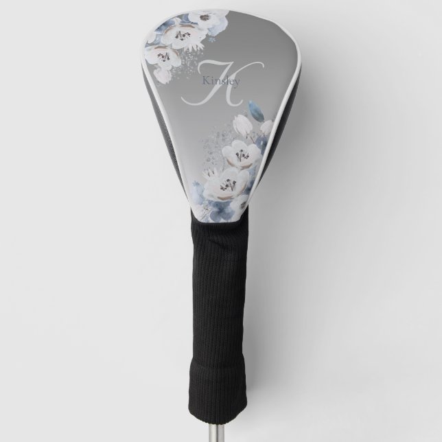 Couvre-club De Golf Aquarelle d'hiver Monogramme floral personnalisé (Devant)