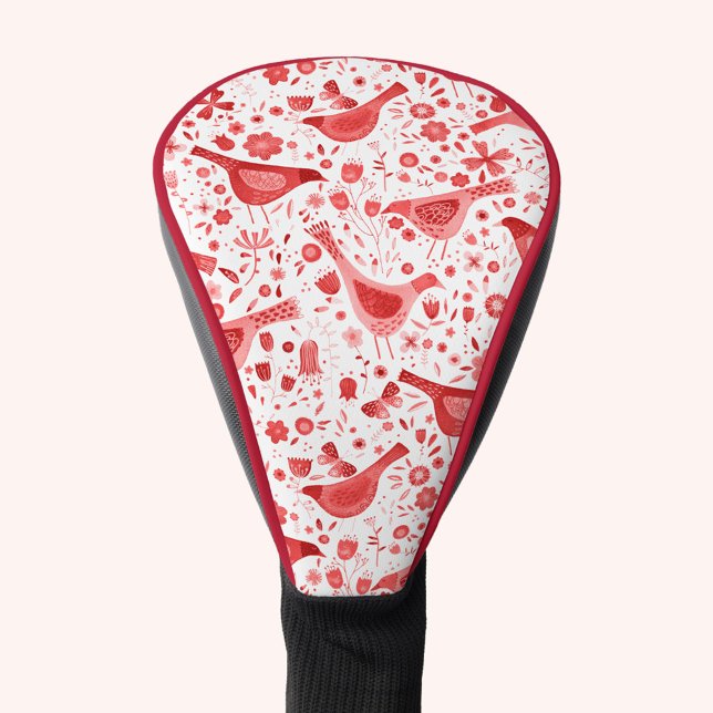 Couvre-club De Golf Aquarelle d'oiseau rouge blanc (Red and white watercolor bird pattern golf head cover)