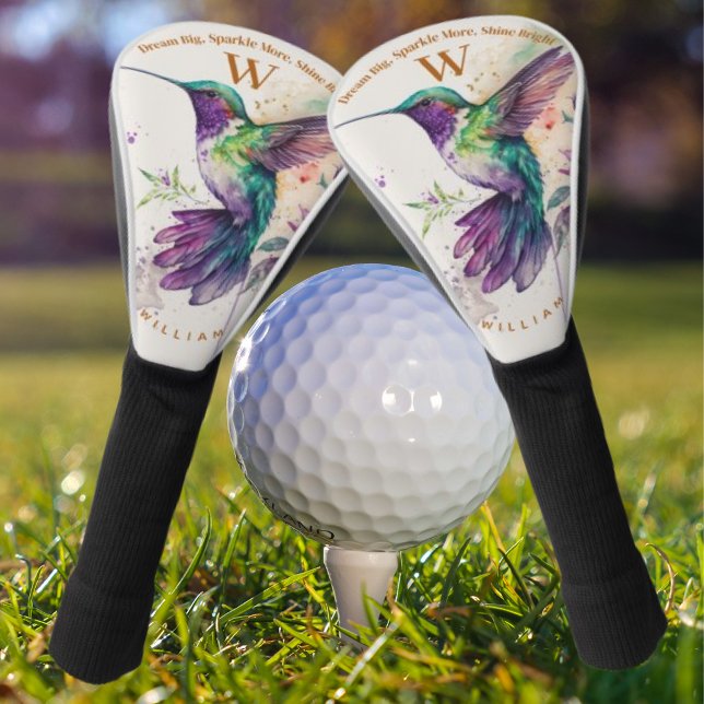 Couvre-club De Golf Aquarelle Élégante Colibri Avec Nom Personnalisé (Créateur téléchargé)