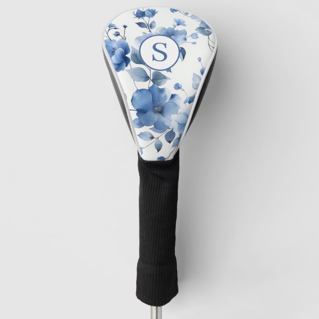 Couvre-club De Golf Aquarelle florale bleue personnalisée (Devant)