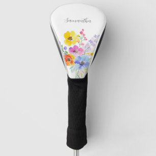 Couvre-club De Golf Aquarelle florale rose bleu personnalisée