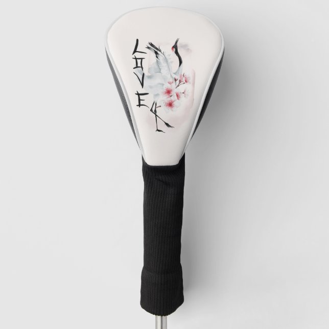 Couvre-club De Golf Aquarelle Japonaise Sakura Blossom Love Crane (Devant)