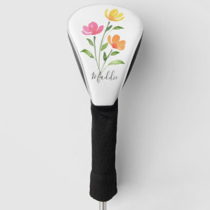 Couvre-club De Golf Aquarelle jaune orange rose tiges