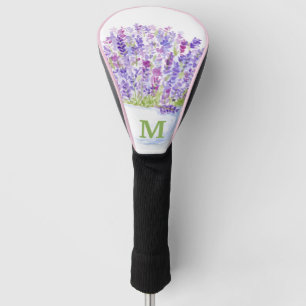 Couvre-club De Golf Aquarelle lavande florale peinte à la main