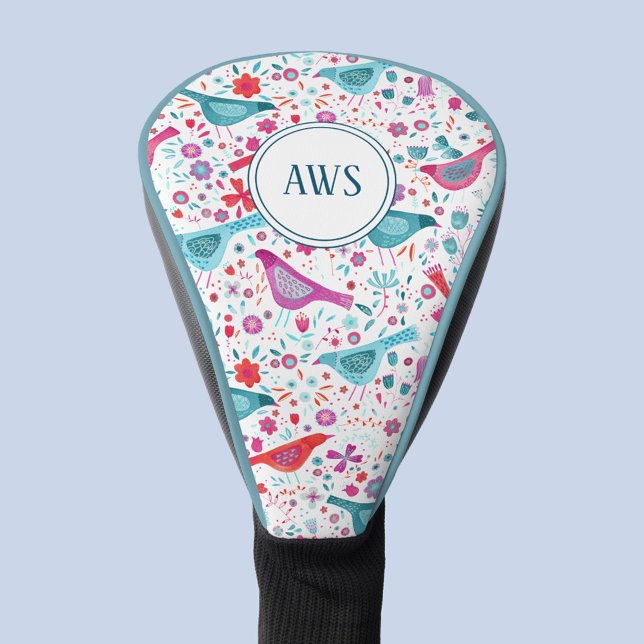Couvre-club De Golf Aquarelle Monogram Bird (Watercolor bird art monogram initials custom personalized golf head cover)