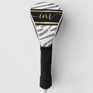 Couvre-club De Golf Aquarelle Monogramme Noire Et Blanc De La Peau Du 