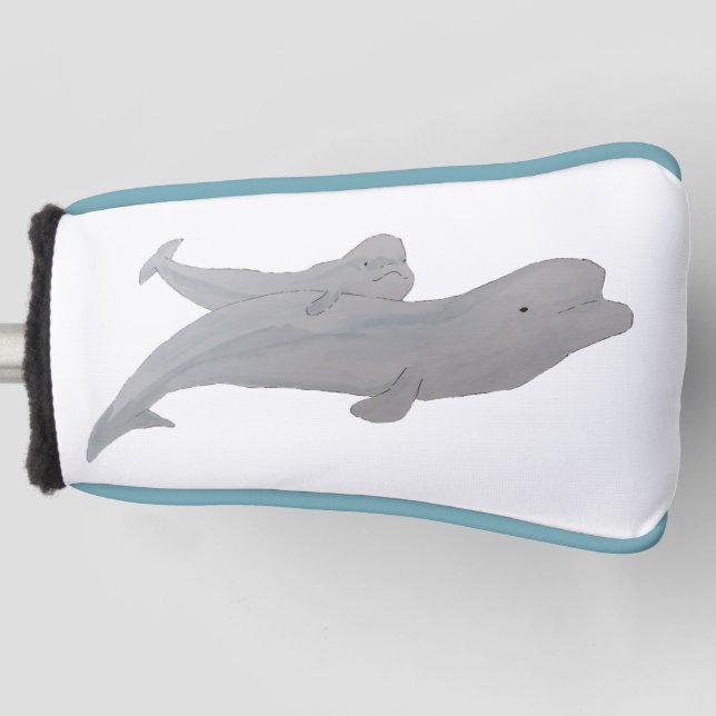 Couvre-club De Golf Aquarelle Océan Animal Mère Bébé Beluga Baleine (Devant)