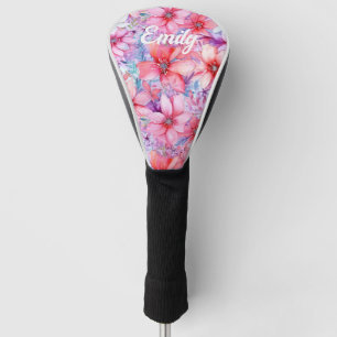Couvre-club De Golf Aquarelle rose violet Floral Nom personnalisé