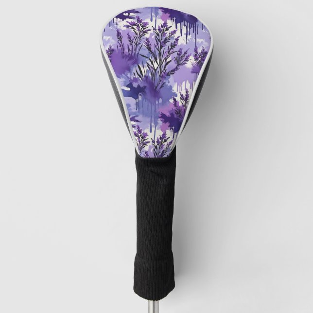 Couvre-club De Golf Aquarelle violette avec fleurs (Devant)
