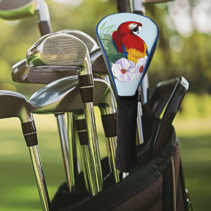 Couvre-club De Golf Ara Macao Rouge Perroquet Tropical Blanc Hibiscus