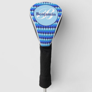 Couvre-club De Golf Argyle Bleu, Nuit, Bleu Ciel, Bleu Clair Monogramm