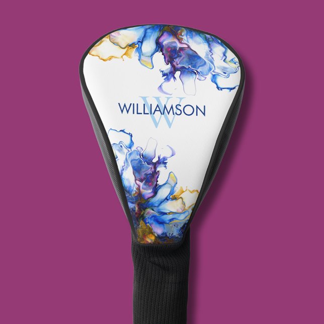 Couvre-club De Golf Art Abstrait Fluide Bleu Vibre (Abstract fluid art personalized golf head cover)