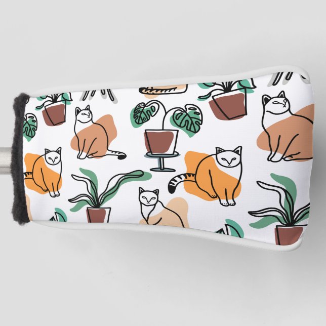 Couvre-club De Golf Art de trait dessin chats et fleurs (Devant)