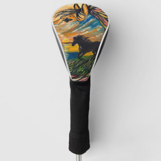 Couvre-club De Golf Art Sunset Cheval Sauvage - Œuvre d'art faite main
