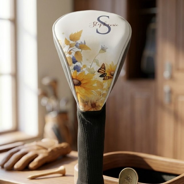Couvre-club De Golf Autumn Sunflower Monogram (Personalized golf club cover)