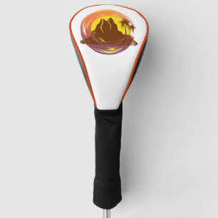 Couvre-club De Golf Badge avec paysage volcanique tropical et palmiers