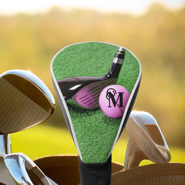 Couvre-club De Golf Balle de golf rose à monogramme personnalisé en éc (Créateur téléchargé)