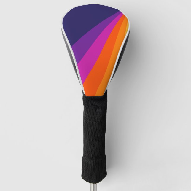 Couvre-club De Golf Bandes rétro en diagonale violette et orange (Devant)