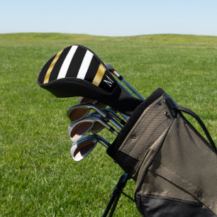 Couvre-club De Golf Bandes verticales noir et blanc or accents
