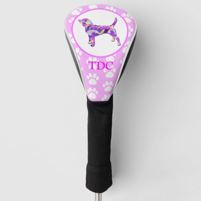 Couvre-club De Golf Beagle Hound Chien Silhouette Paw Pink PY&B (Devant)