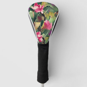 Couvre-club De Golf Beau Motif de fleurs roses et feuilles tropicales