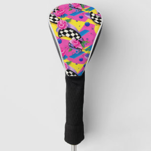 Couvre-club De Golf Beau motif surréaliste rose et damier