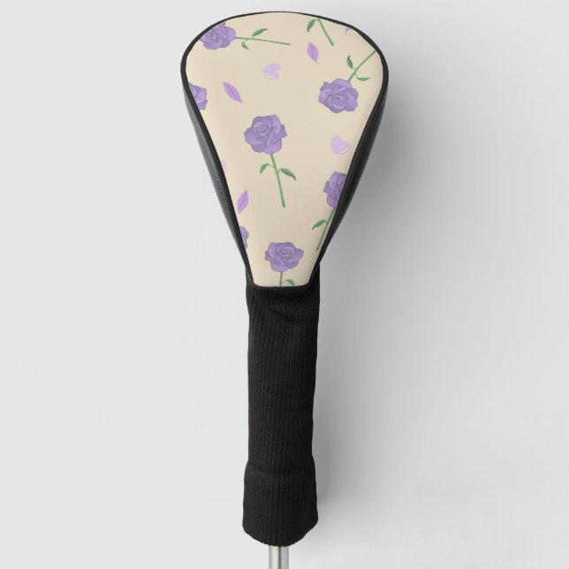 Couvre-club De Golf Beige violet Rose Floral Boho Motif botanique (Devant)