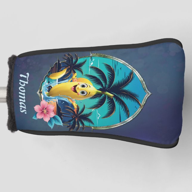 Couvre-club De Golf Belle banane de dessin animé sur la plage tropical (Devant)