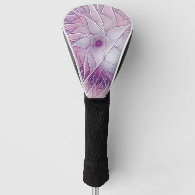 Couvre-club De Golf Belle Fleur rose moderne Fractal Art Abstrait (Devant)