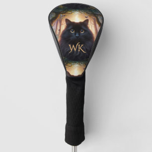 Couvre-club De Golf Belle Fluffy Chat Noir avec Yeux Or Monogramme