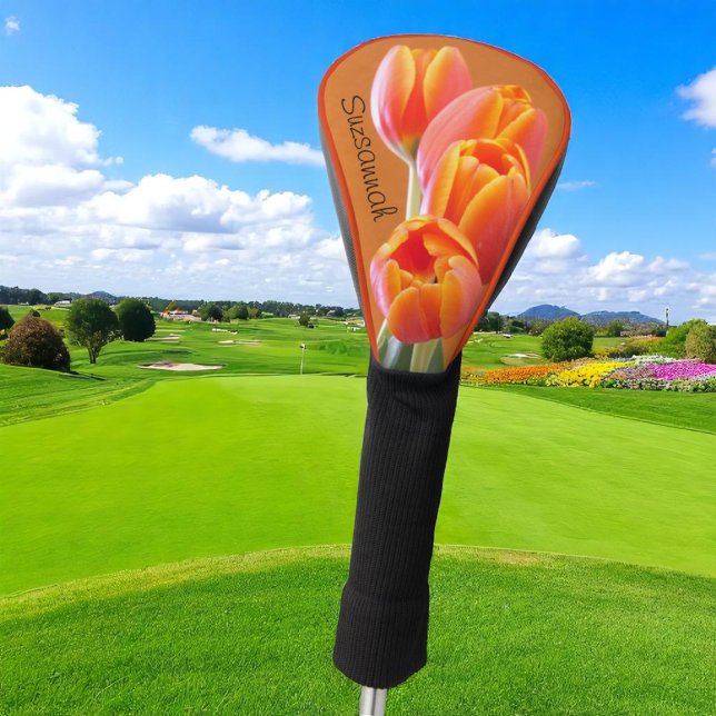 Couvre-club De Golf Belle Tulipe Orange Vibrante Nom Personnalisé (colorful floral and template name club cover)