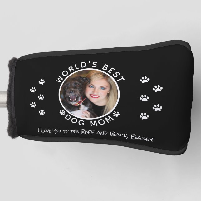 Couvre-club De Golf Best Dog Mom Custom Pet Nom de la photo Black (Devant)