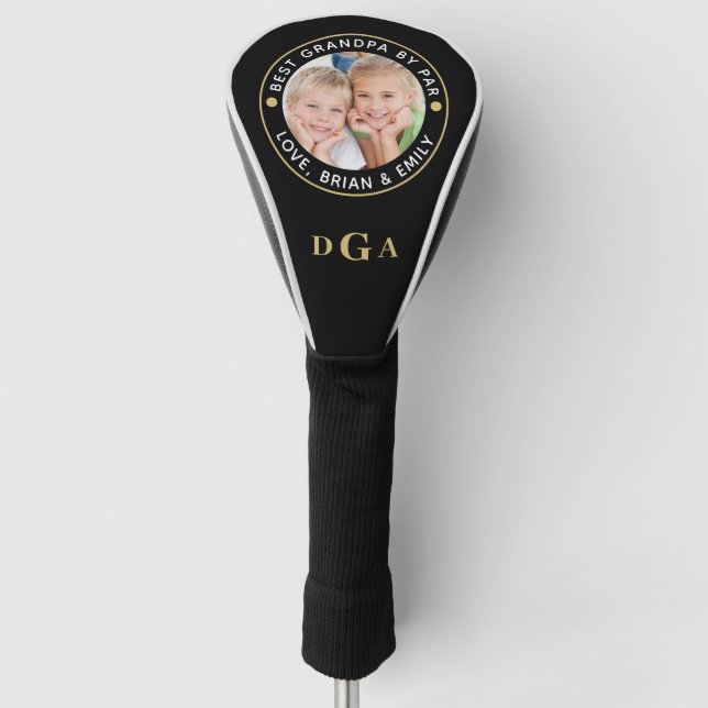 Couvre-club De Golf BEST GRANDPA PAR PAR Photo Monogram Black Gold Gol (Devant)