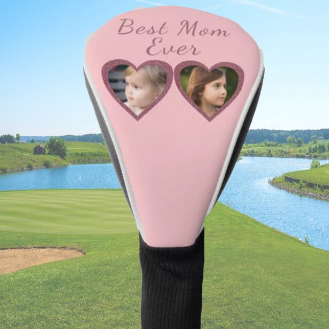 Couvre-club De Golf Best Mom Pink Hearts 2 Enfants Photo Collage (Créateur téléchargé)