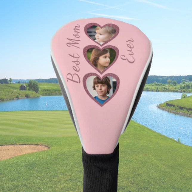 Couvre-club De Golf Best Mom Pink Hearts 3 Enfants Photo Collage (Créateur téléchargé)