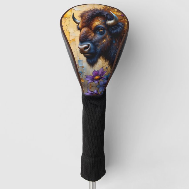 Couvre-club De Golf Bison américain dans un portrait de fleur texturée (Devant)
