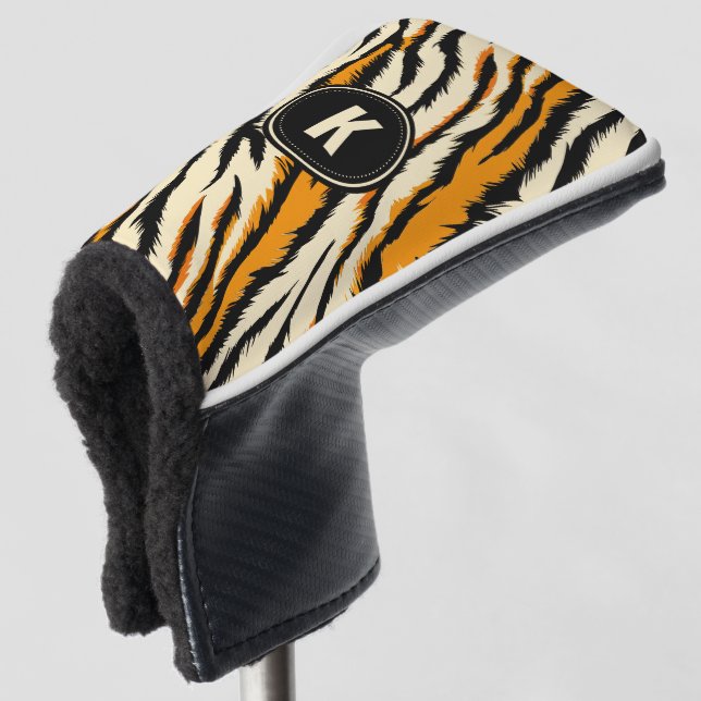 Couvre-club De Golf Black and Orange Tiger Stripes Monogram (Devant 3/4)