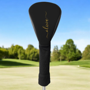 Couvre-club De Golf Black Gold Modern Script Girl Monogramme Nom
