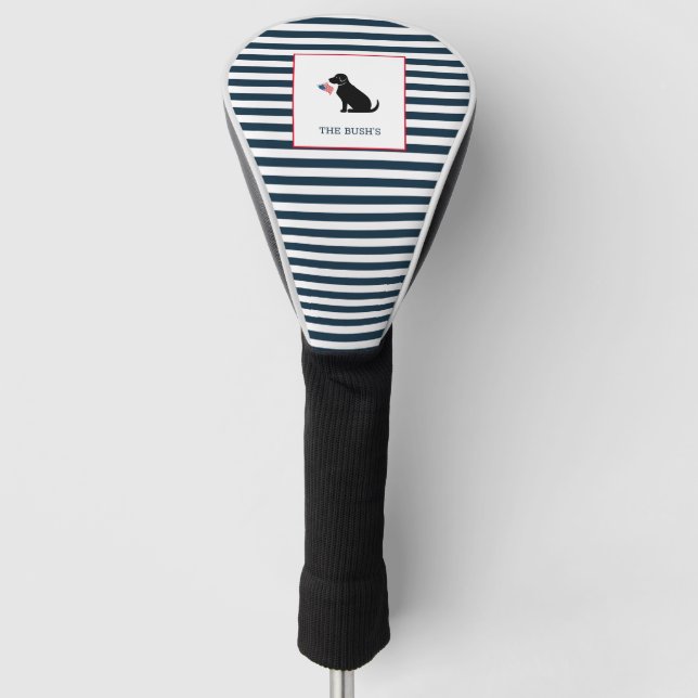 Couvre-club De Golf Black Lab American Flag Nom de famille personnalis (Devant)