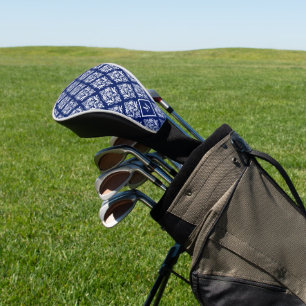 Couvre-club De Golf Blanc et bleu Vintage Damas Motif