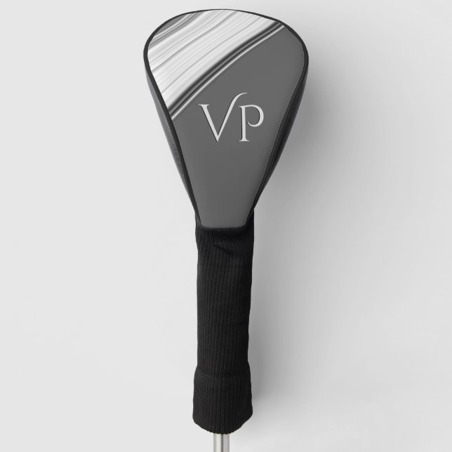 Couvre-club De Golf Blanc moderne sur Monogramme gris (Devant)