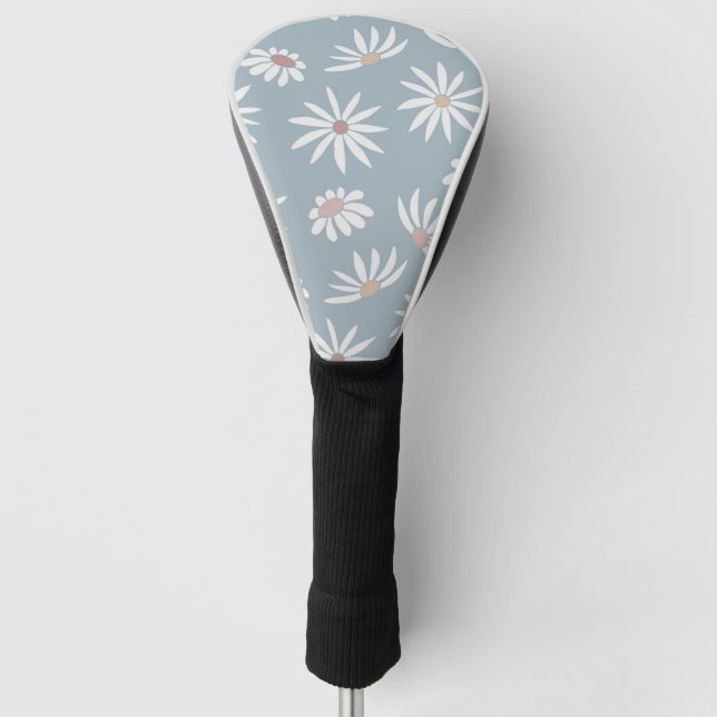Couvre-club De Golf Bleu doux avec Fleurs marguerites blanches (Devant)