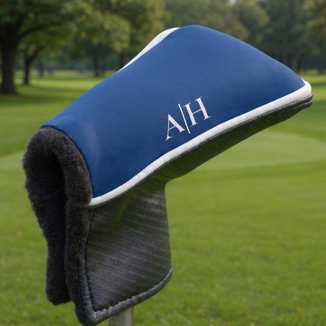 Couvre-club De Golf Bleu et blanc de la Marine, Monogramme moderne (Créateur téléchargé)