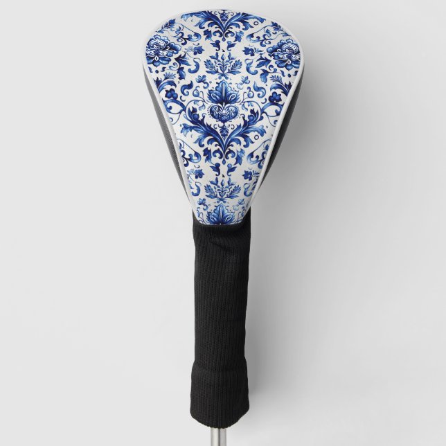Couvre-club De Golf Bleu et blanc Delft style ornement floral motif (Devant)