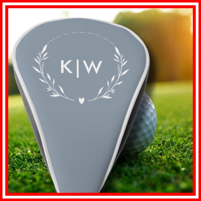 Couvre-club De Golf Bleu et blanc poussiéreux | Monogramme des initial (Dusty Blue and White | Modern Initials Monogram Golf Head Cover)
