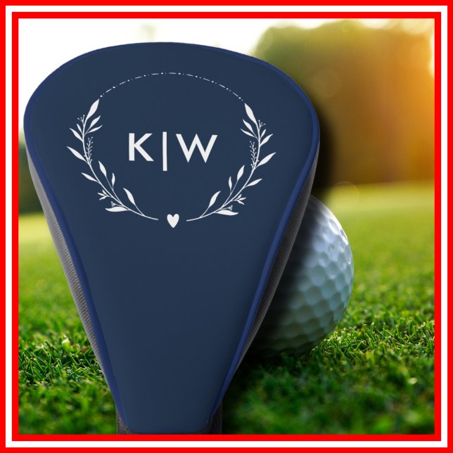 Couvre-club De Golf Bleu marine et blanc | Monogramme initiales modern (Navy Blue and White | Modern Initials Monogram Golf Head Cover)