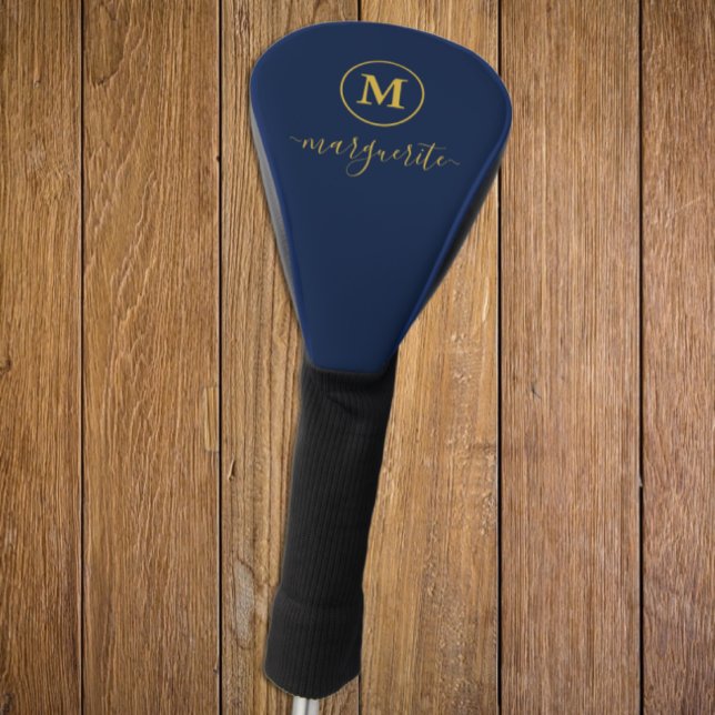 Couvre-club De Golf Bleu marine et monogramme doré (Créateur téléchargé)