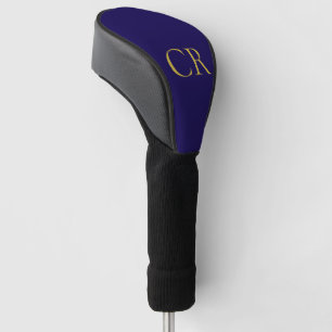 Couvre-club De Golf Bleu & Or Couleur Monogramme Moderne Minimaliste 
