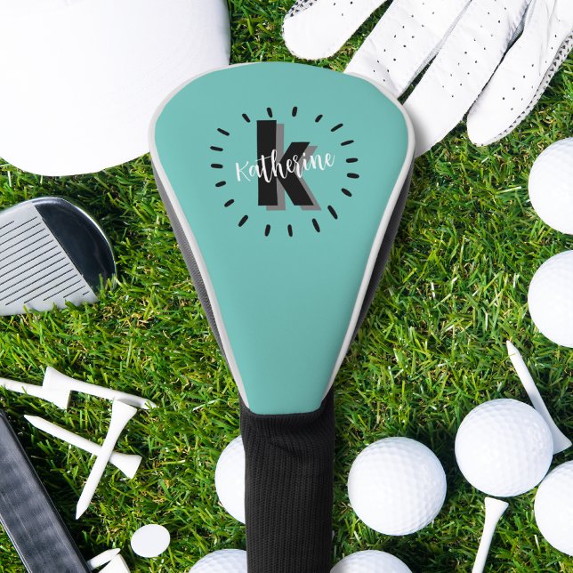 Couvre-club De Golf Bleu sarcelle monogramme initial moderne (Cute Modern Monogram Initial Golf Head Cover)